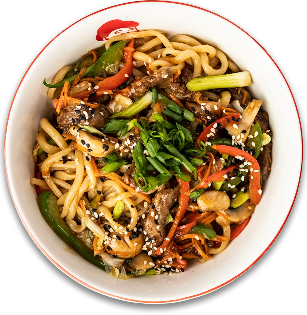 Тянутая жареная лапша, вариант с говядиной